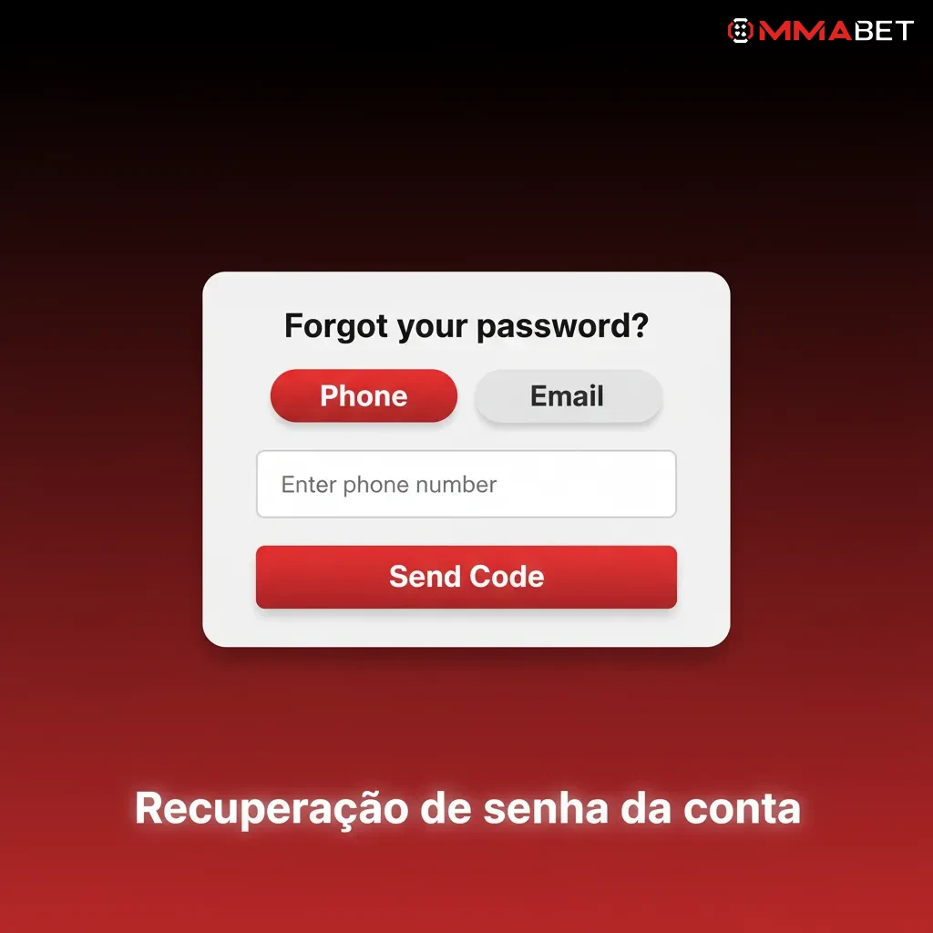 Tela de recuperação de senha com opções por e-mail ou SMS e campos para código e nova senha.